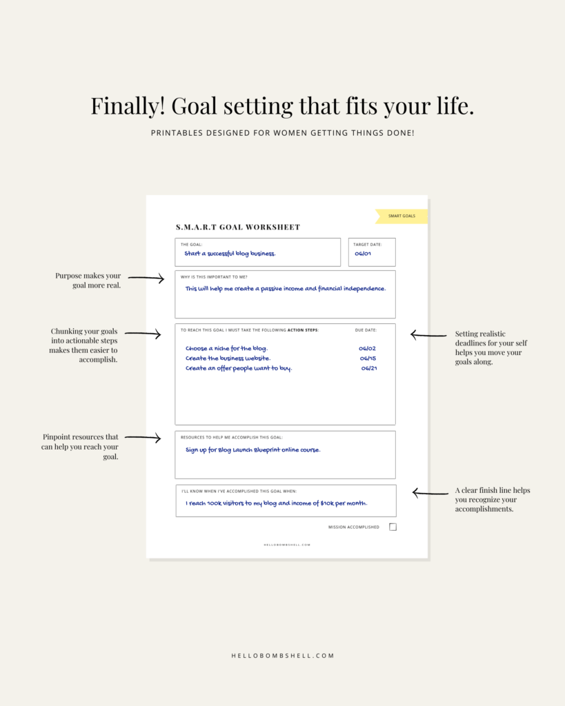 Goal Setting Printable - Hello Bombshell!
